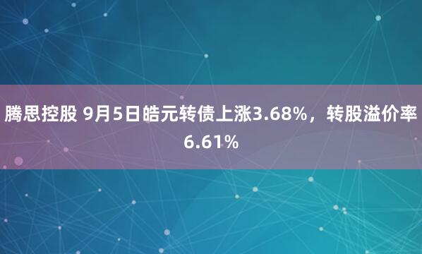 腾思控股 9月5日皓元转债上涨3.68%,转股溢价率6.61%